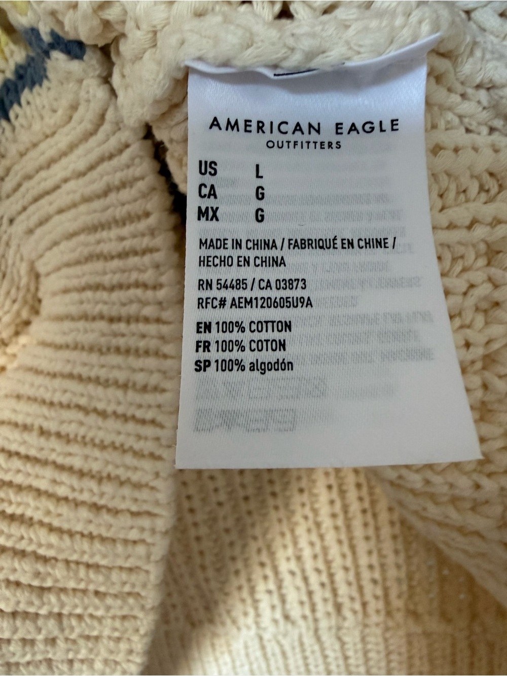 American Eagle Cable Knit Sweater Vest L Cream Varsity Cotton Preppy Coastal - Picture 6 of 6